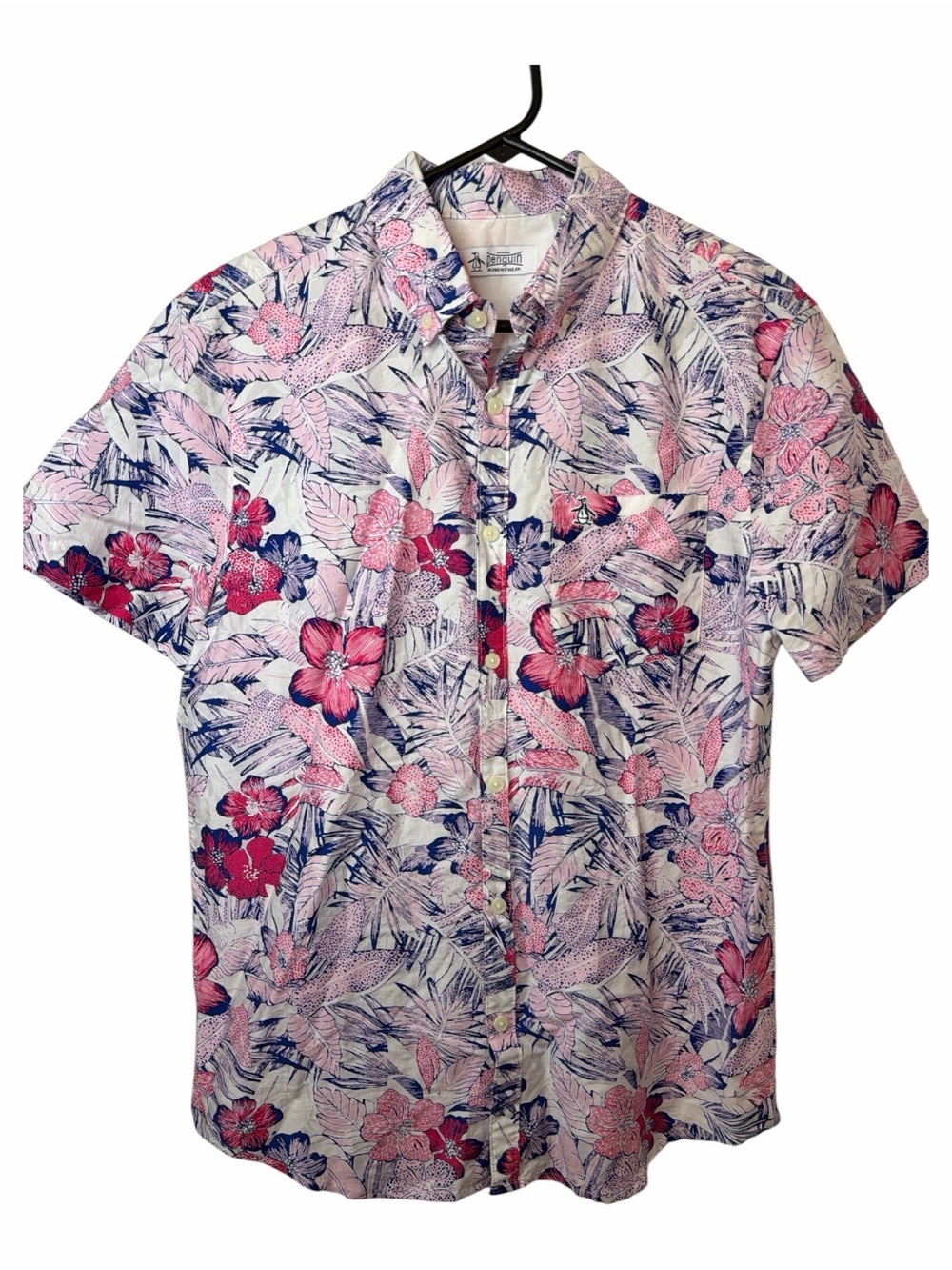 Original Penguin Pink and Blue Floral Short-Sleeve Button-Up Shirt NWT